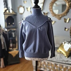 Dusty Blue Cold Shoulder Turtleneck Sweater Small